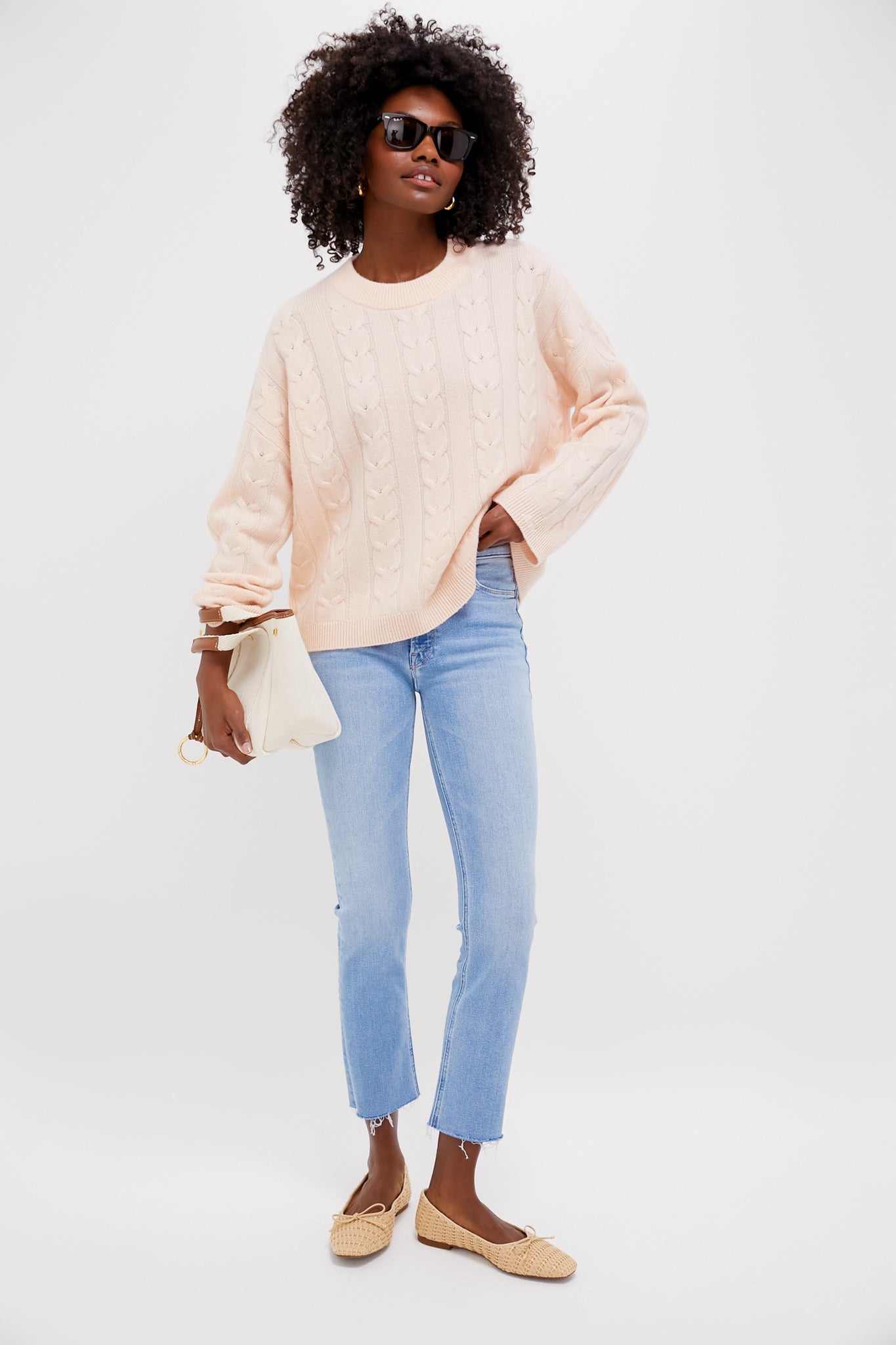 Soft Pink Cashmere Eloise Cable Knit Sweater