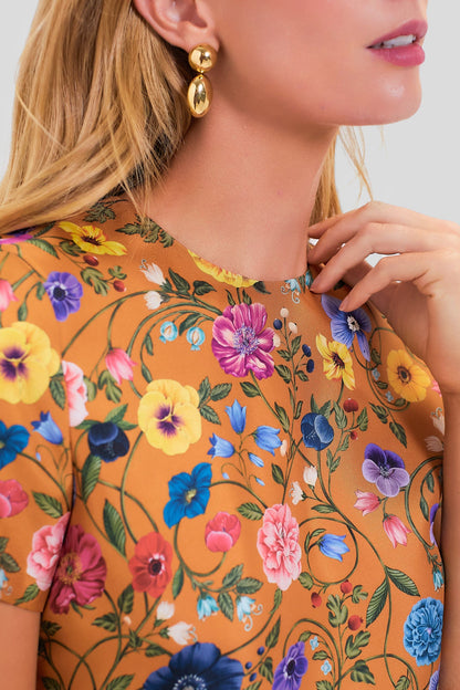 Botticelli Rust Short Sleeve Swing Dress with Feathers