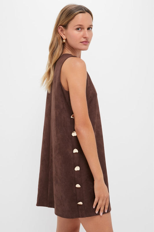 Chocolate Faux Suede Button Bitsy Dress