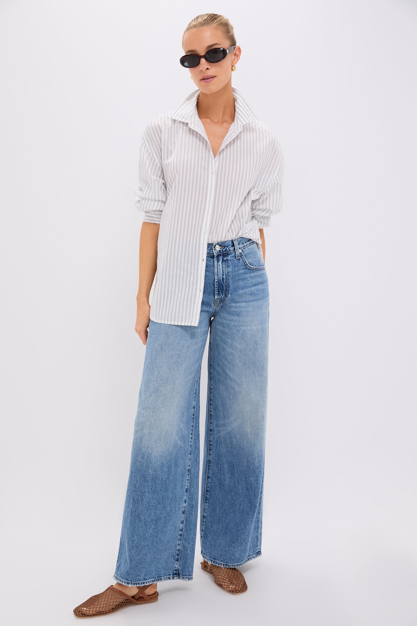 Grey and White Stripe Wexler Cotton Button Down