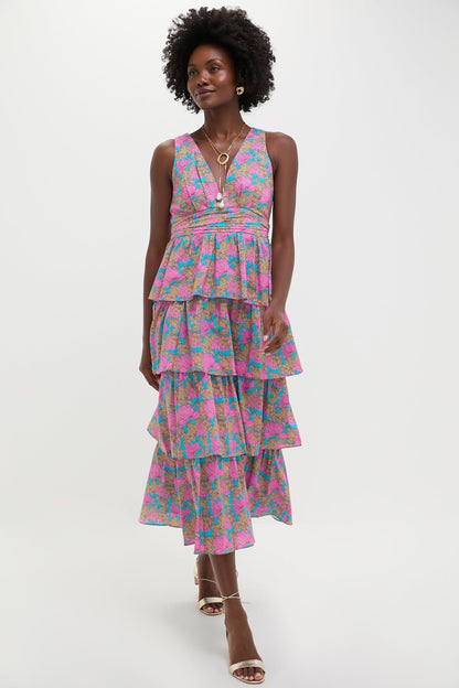 Brilliant Pink Floral Bonnie Midi Dress