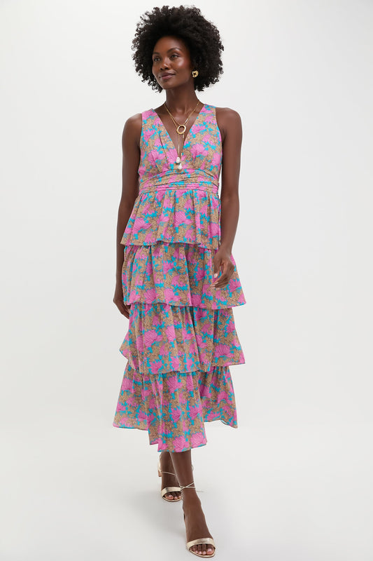 Brilliant Pink Floral Bonnie Midi Dress