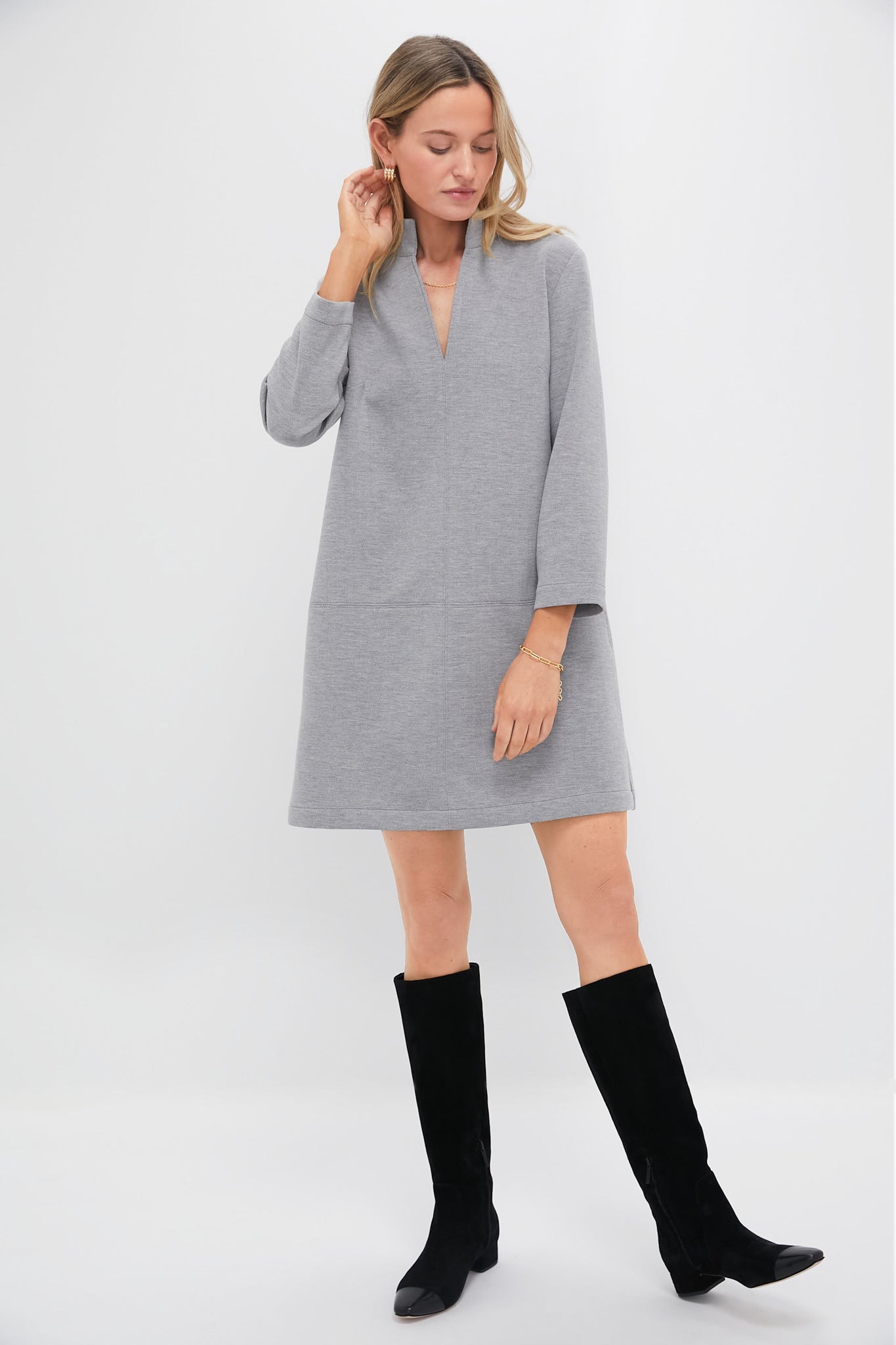 Gray Herringbone Clifton Dress