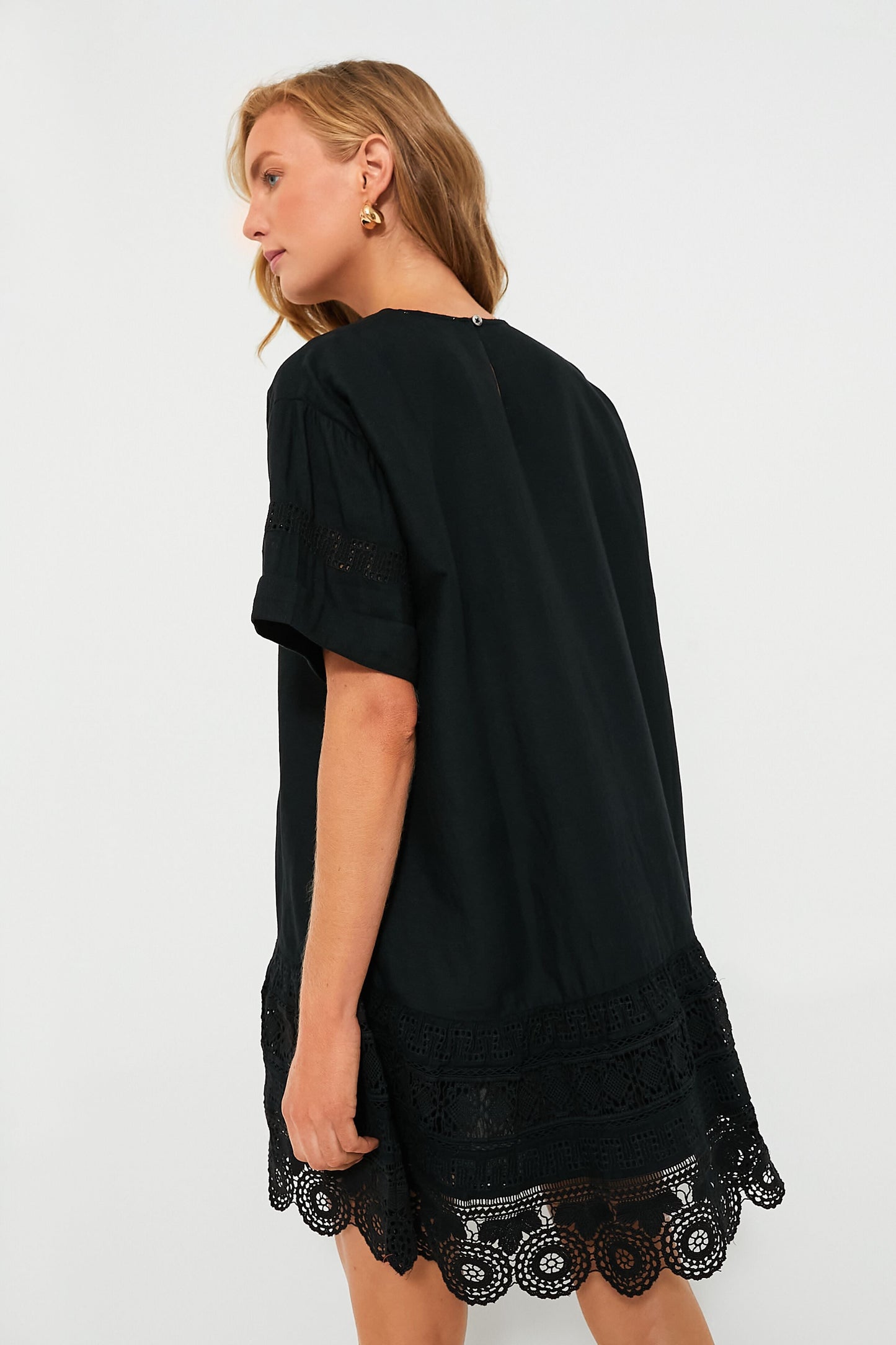 Exclusive Black Rosina Embroidery Short Sleeve Tunic Dress