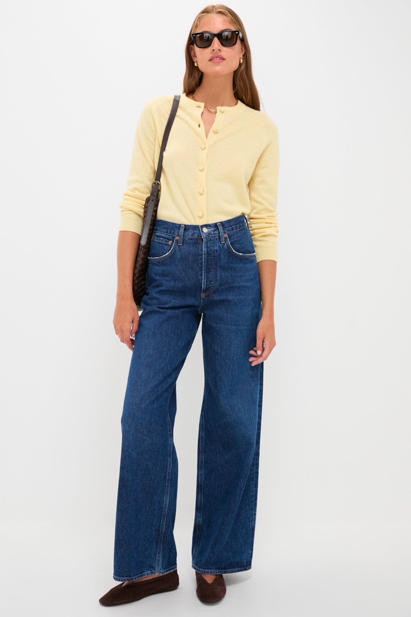 Butter Yellow Knot Button Cashmere Cardigan