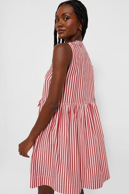 Barbados Cherry Stripe Cotton Mini Bow Tie Dress