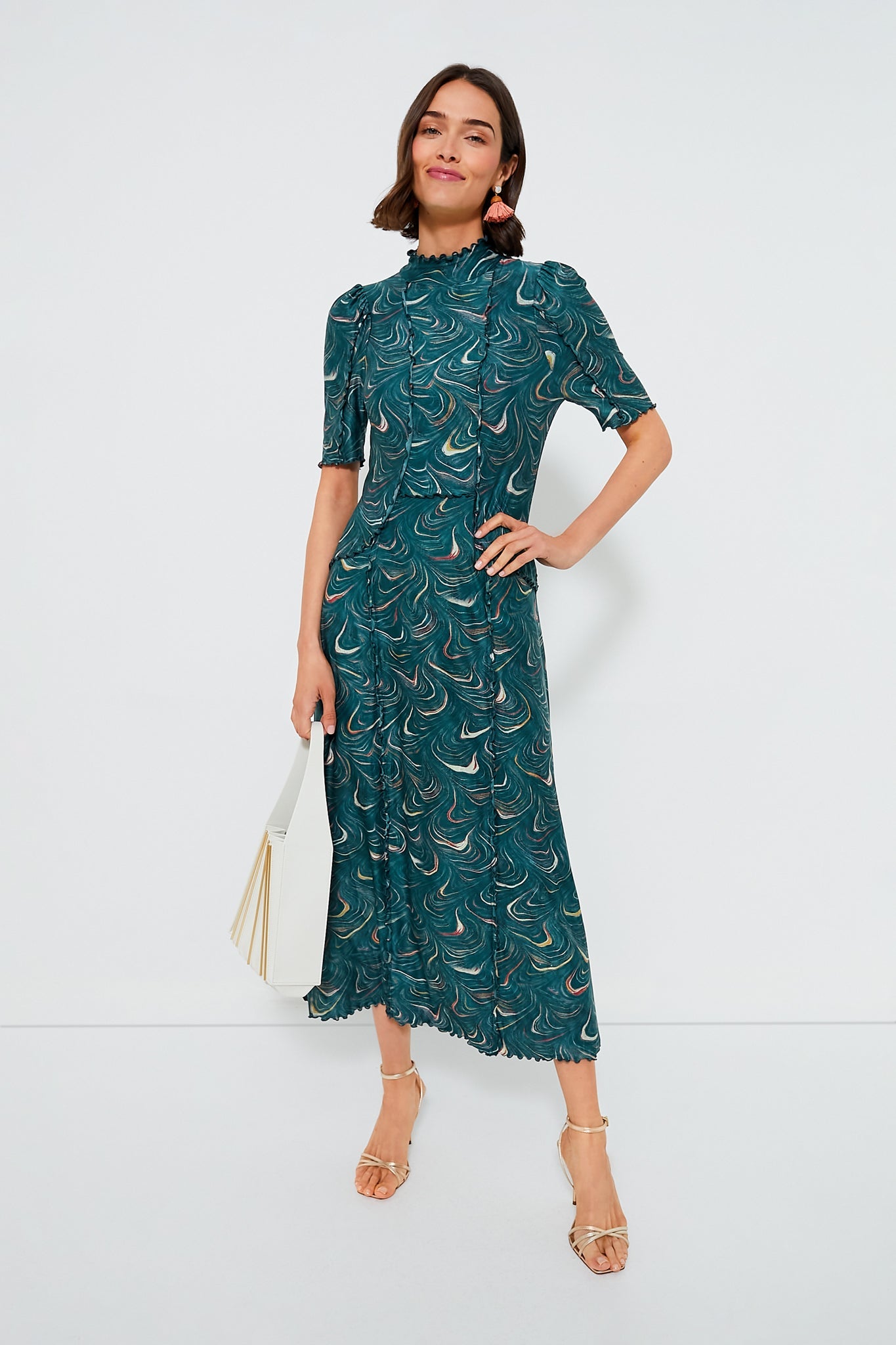 Green Amara Marble Print Long Sleeve Dress