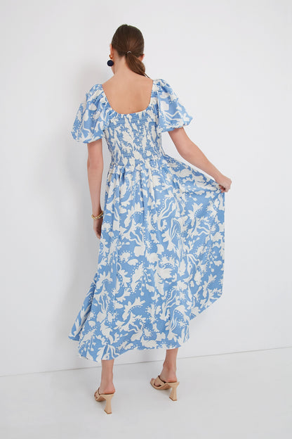 Blue Puff Sleeve Midi Dress
