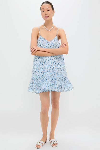 Blue and White Ditsy Floral Bayberry Mini Dress