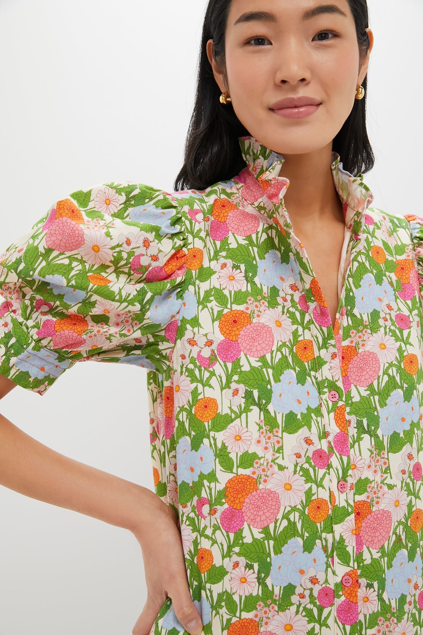 Multi Green Begonia Floral Louisa Maxi Dress