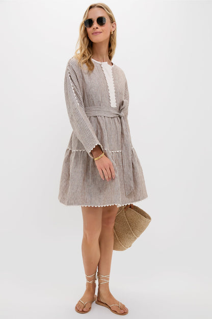 Brown Stripe Linen Tobi Mini Dress