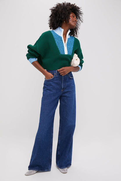 Jungle, Sky and Ivory Cropped Hampton Sweater