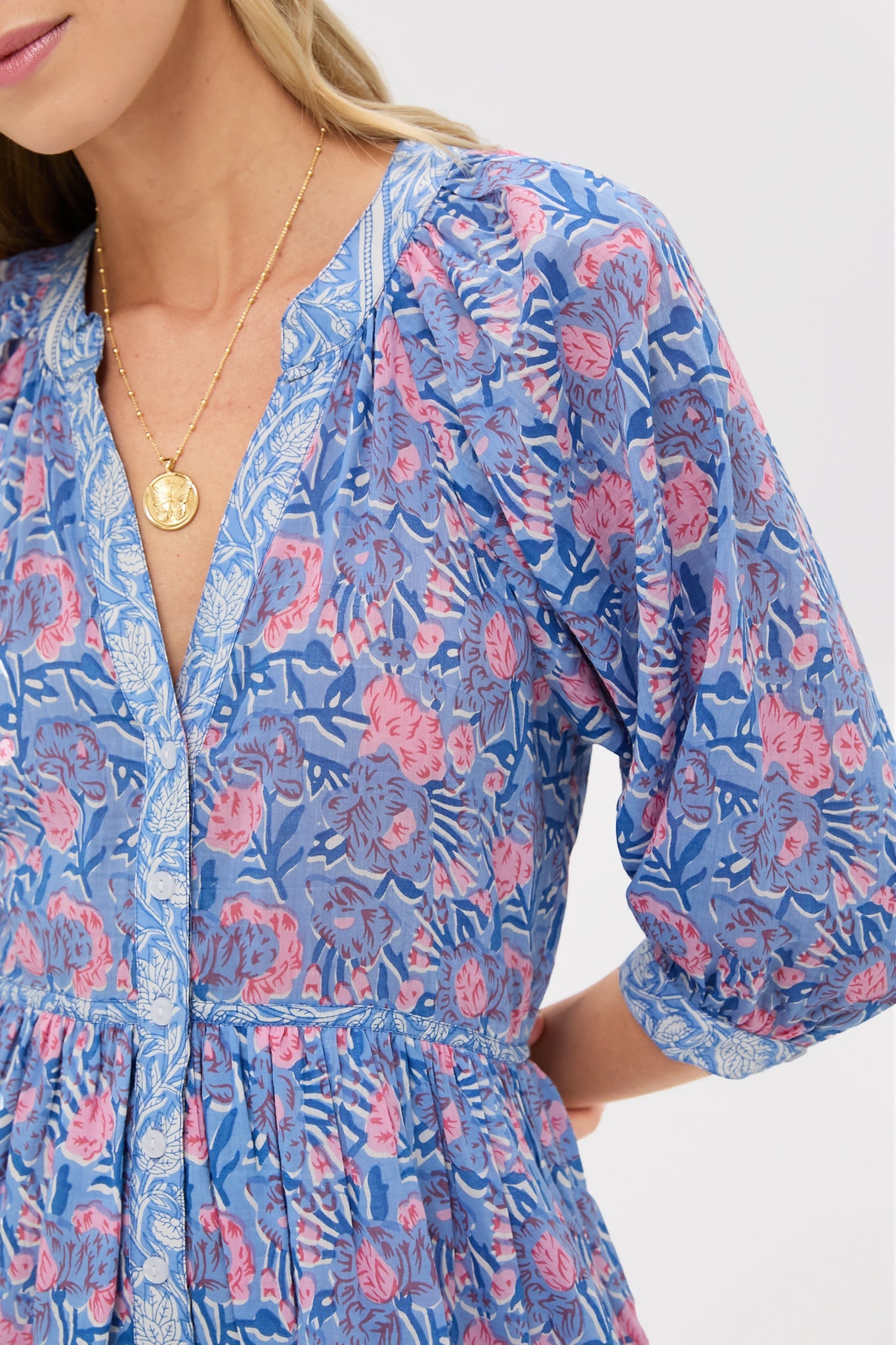 Blue Pink Printed Clara Mini Dress