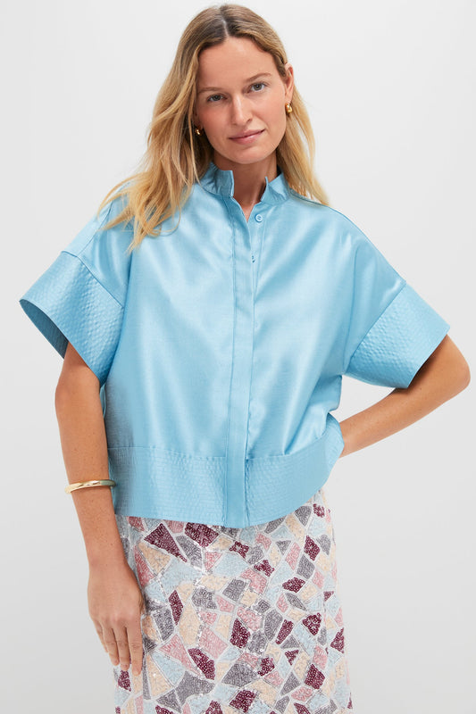 Robin's Egg Blue Trapunto Stitch Sofia Shirt