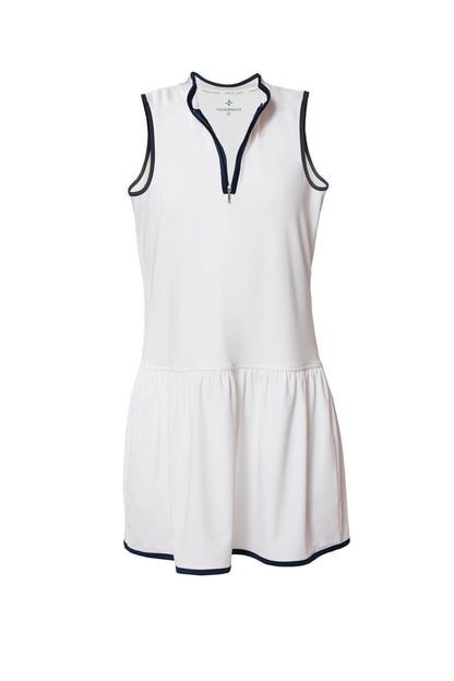 White and Navy Quarter-Zip Tennis Dress