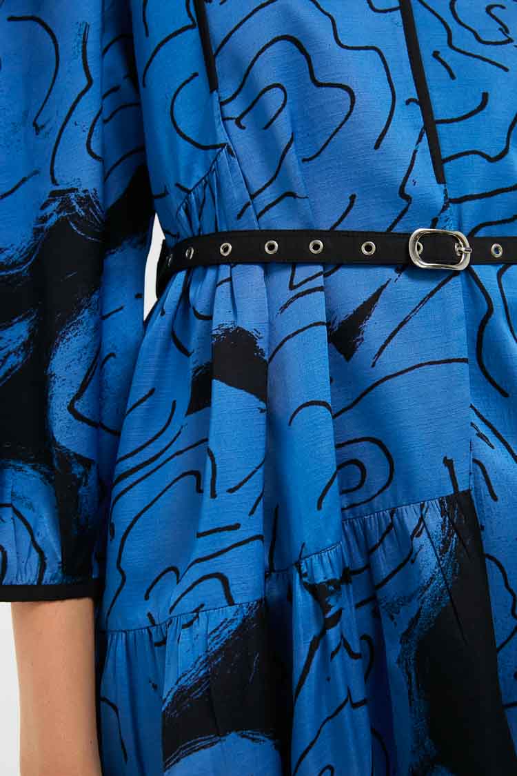 Steel Blue Rose Printed Eden Dress