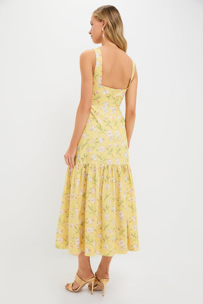 Yellow Hibiscus Low-Back Dress