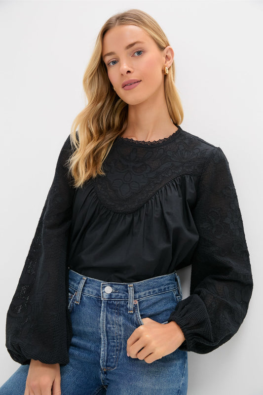 Black Patchwork Embroidered Cressida Blouse