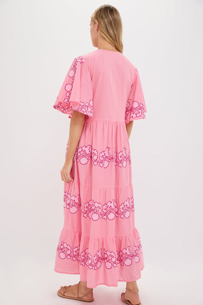 Tangier Pink Flirty V Neck Maxi Dress